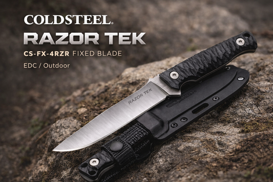 Coldsteel Razor Tek fixed blade knife on a rock background