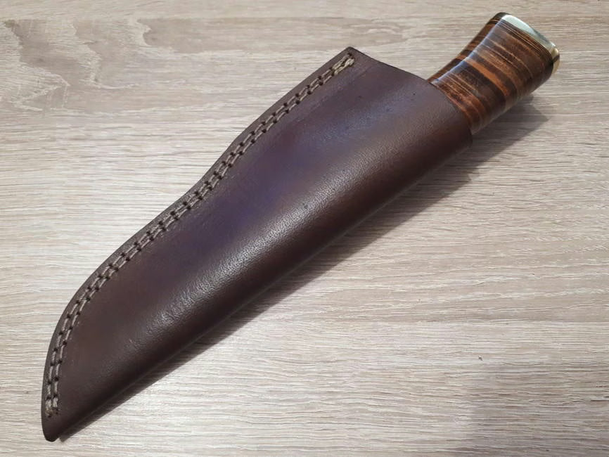 Damascus Knives DM-1066 hunting knife brown Damascus leather Drop-Point Plain edge
