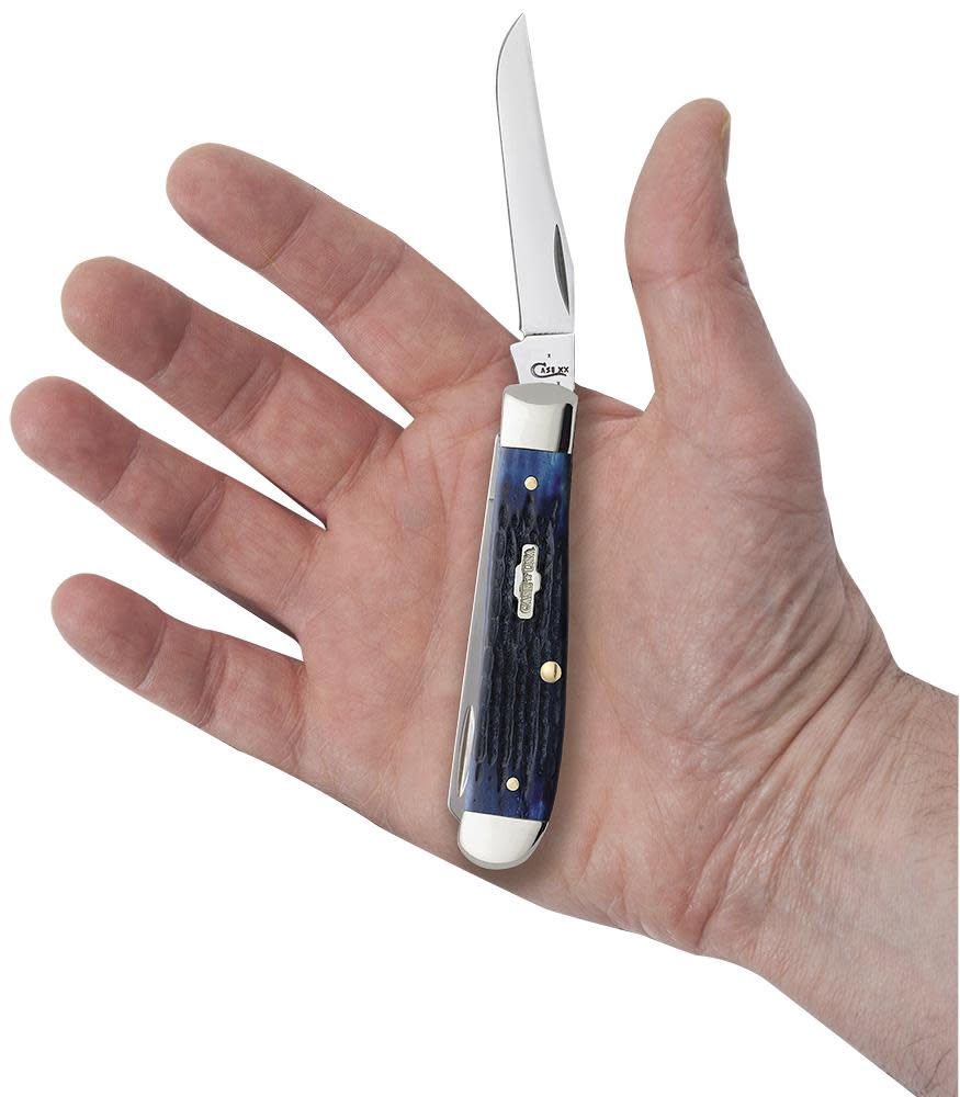 Case 2838 Mini Trapper Folding Pocket Knife with Navy Blue Bone Handle
