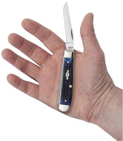 Case 2838 Mini Trapper Folding Pocket Knife with Navy Blue Bone Handle
