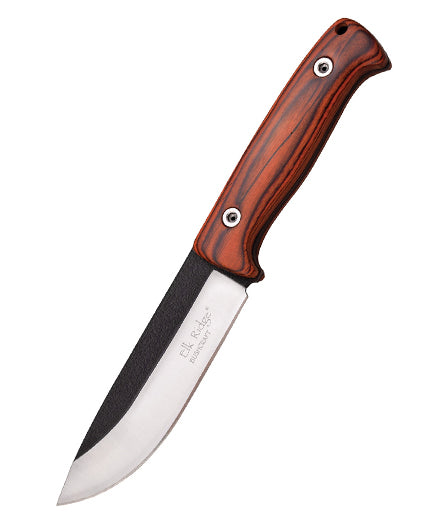 Elk Ridge 55PW Fixed Drop Point Black and Satin Finish Blade Knife with Brown Pakkawood Handles

