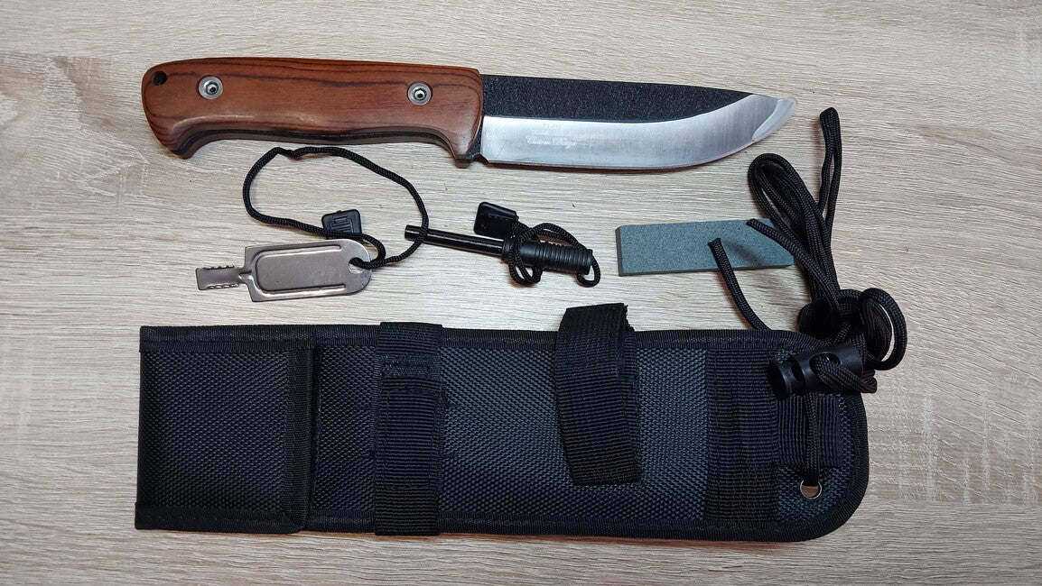 Elk Ridge 55PW Fixed Drop Point Black and Satin Finish Blade Knife with Brown Pakkawood Handles
