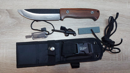 Elk Ridge 55PW Fixed Drop Point Black and Satin Finish Blade Knife with Brown Pakkawood Handles
