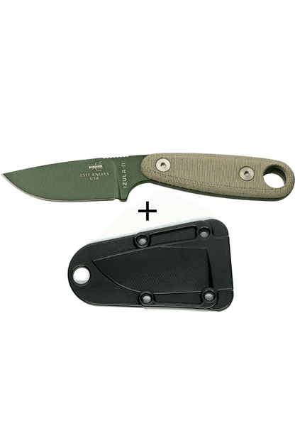 ESEE knives Izula II olive green fixed blade, survival kit
