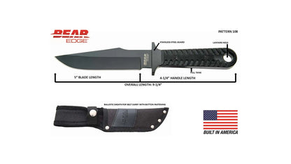 Bear & Son 61108 Compact Bowie Fixed Blade Knife Black Handles
