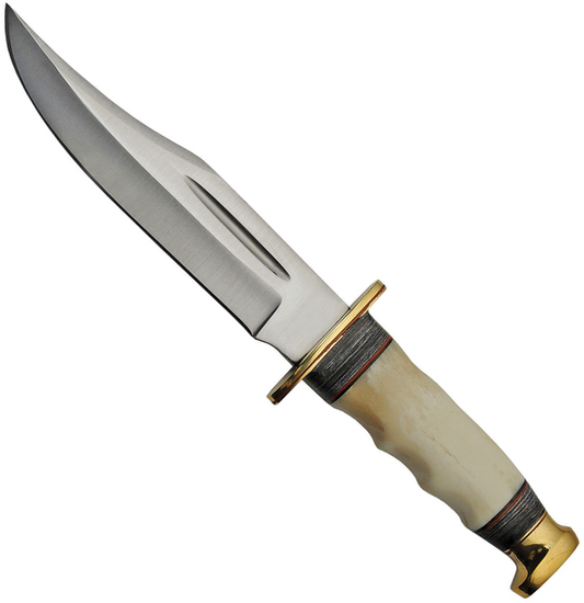 Pakistan 203412BO Satin Fixed Blade Knife Bowie Bone Handles

