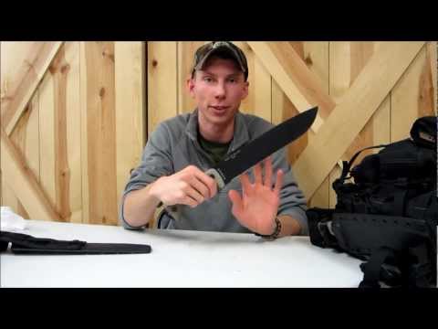 ESEE-JUNGLAS-VG, Venom Green Plain Edge Fixed Blade w/ Blaze Orange G10 Handle, Black Kydex Sheath
