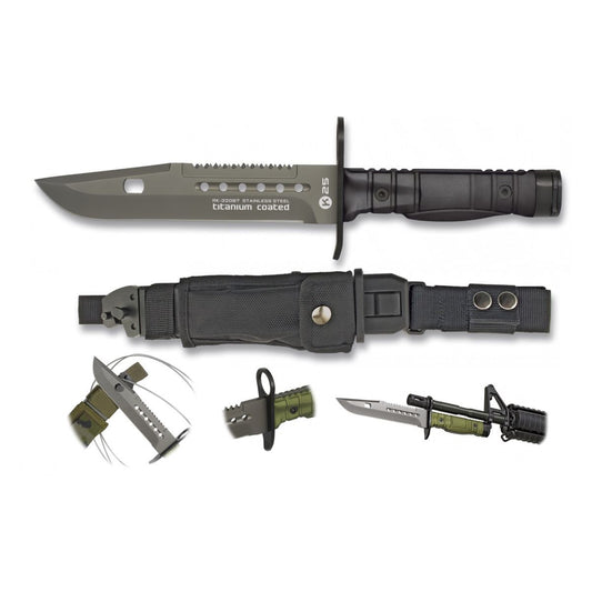 RUI Tactical 32067 Tactical Bayonet Fixed Titanium Coated Blade Knife with Black Rubberized Handle
