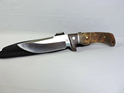 Rough Rider 844 Hunting Fixed Stainless Blade Knife with Burl Wood Handles
