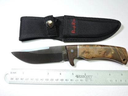 Rough Rider 844 Hunting Fixed Stainless Blade Knife with Burl Wood Handles
