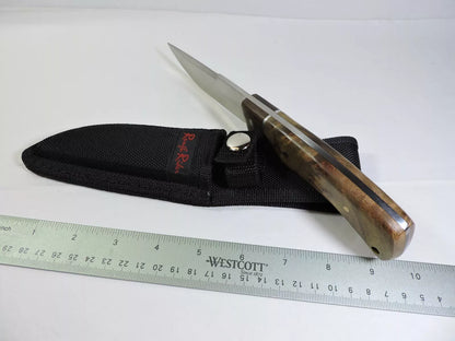 Rough Rider 844 Hunting Fixed Stainless Blade Knife with Burl Wood Handles

