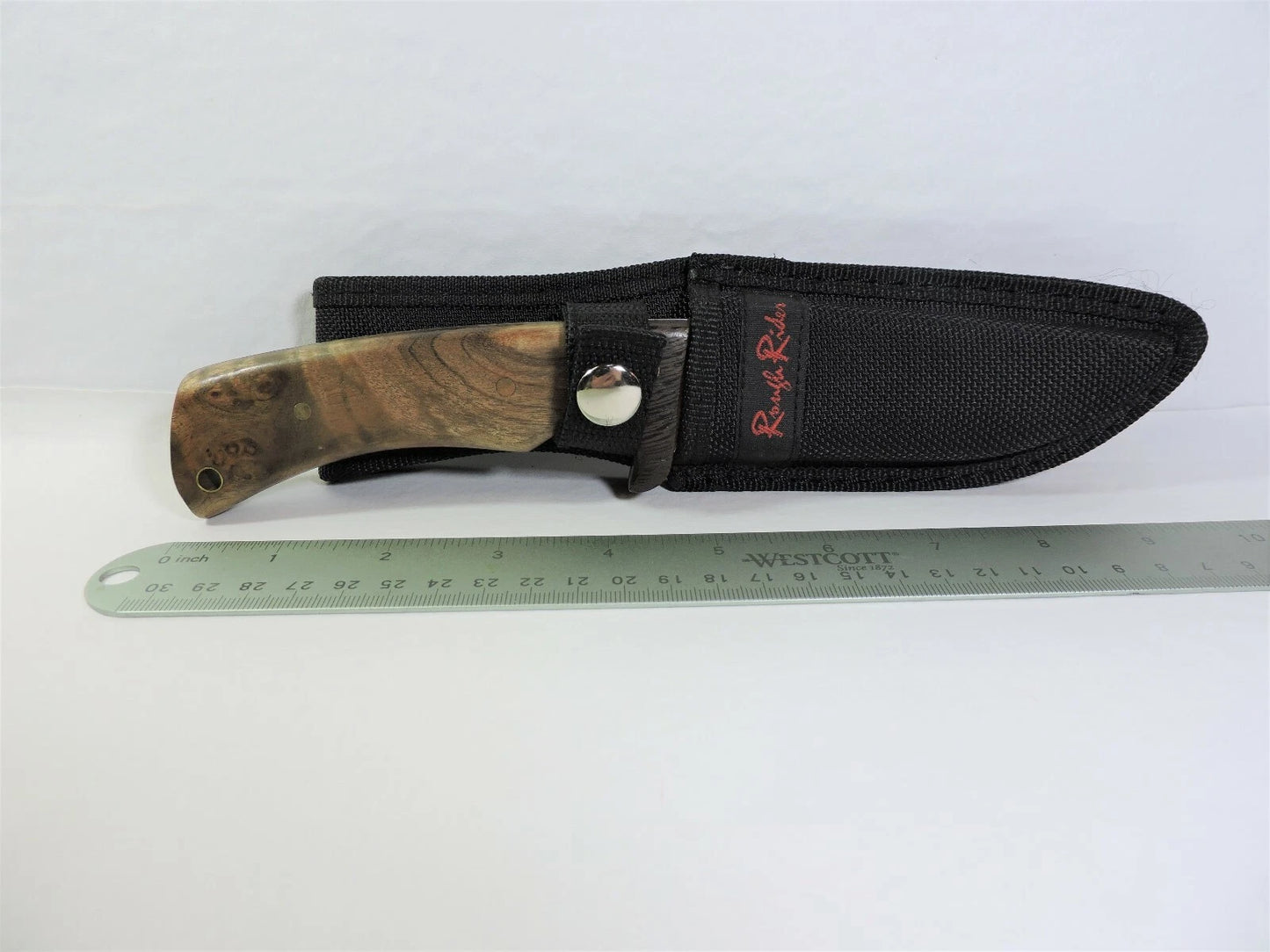 Rough Rider 844 Hunting Fixed Stainless Blade Knife with Burl Wood Handles
