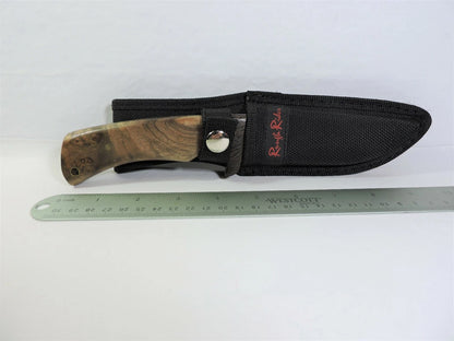 Rough Rider 844 Hunting Fixed Stainless Blade Knife with Burl Wood Handles
