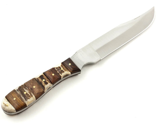 Fox-N-Hound 622 Skinner Fixed Clip Point Blade Knife with Stag and Brown Wood Handles

