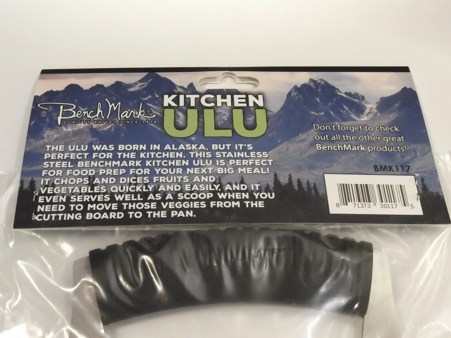 Benchmark 117 Kitchen Stainless ULU Blade Knife with Black Synthetic Handle
