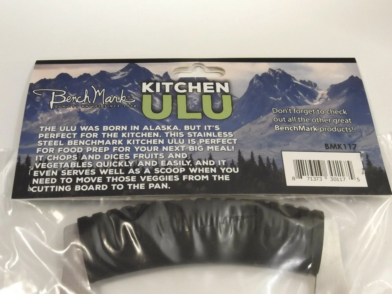 Benchmark 117 Kitchen Stainless ULU Blade Knife with Black Synthetic Handle
