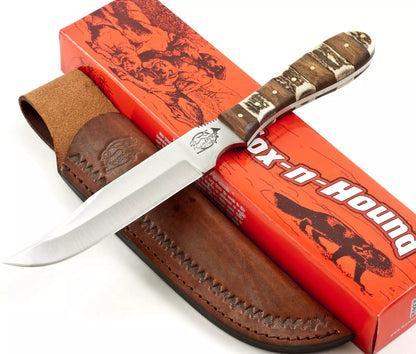 Fox-N-Hound 622 Skinner Fixed Clip Point Blade Knife with Stag and Brown Wood Handles
