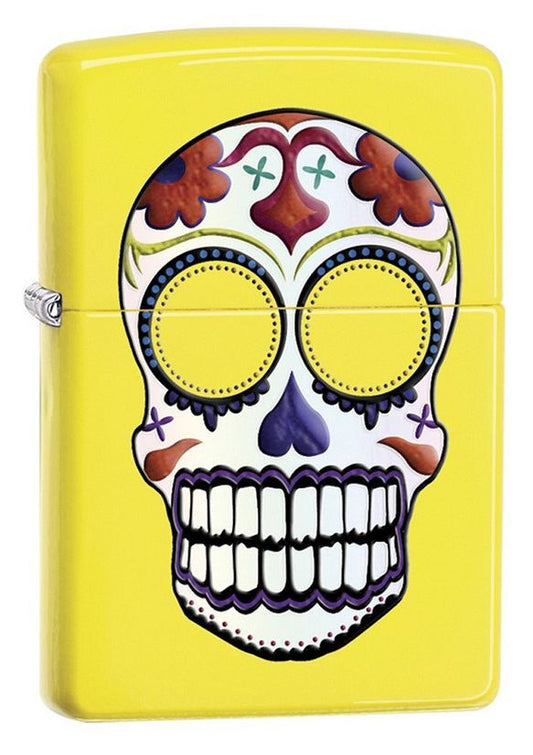 Zippo Day of the Dead Windproof Lighter, Neon Yellow 24894