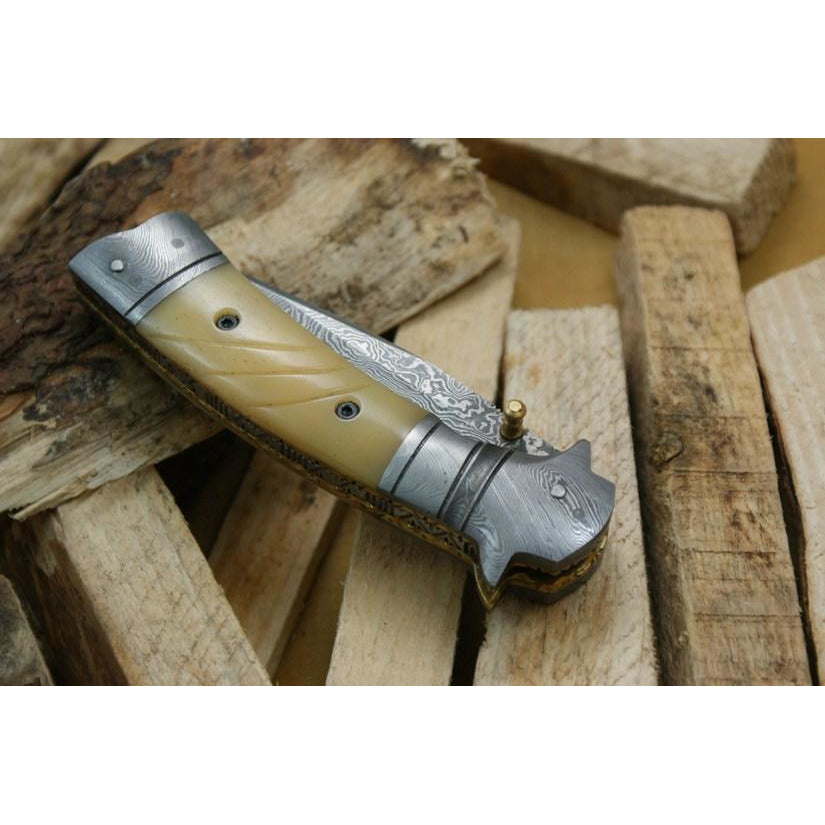 Custom Handmade Folding Knife With Leather Sheath by Knife King
