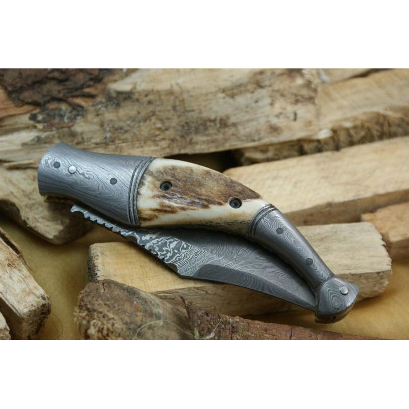 Custom Handmade Folding Knife With Leather Sheath by Knife King