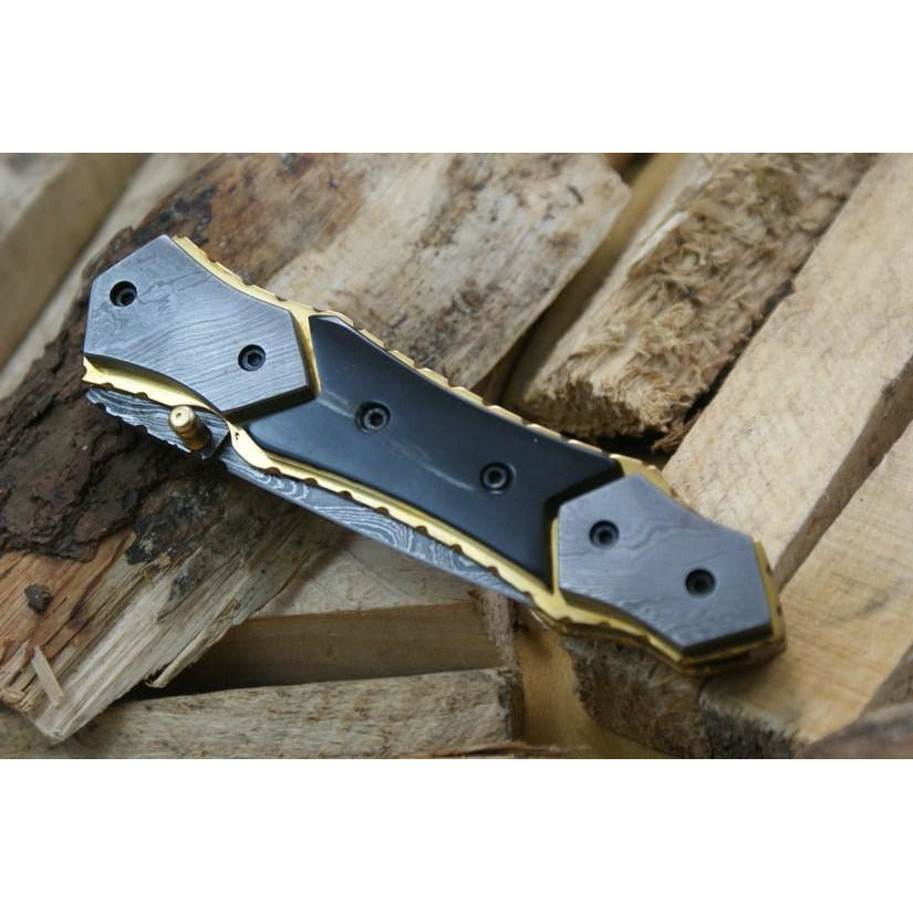 Custom Handmade Folding Knife With Leather Sheath by Knife King