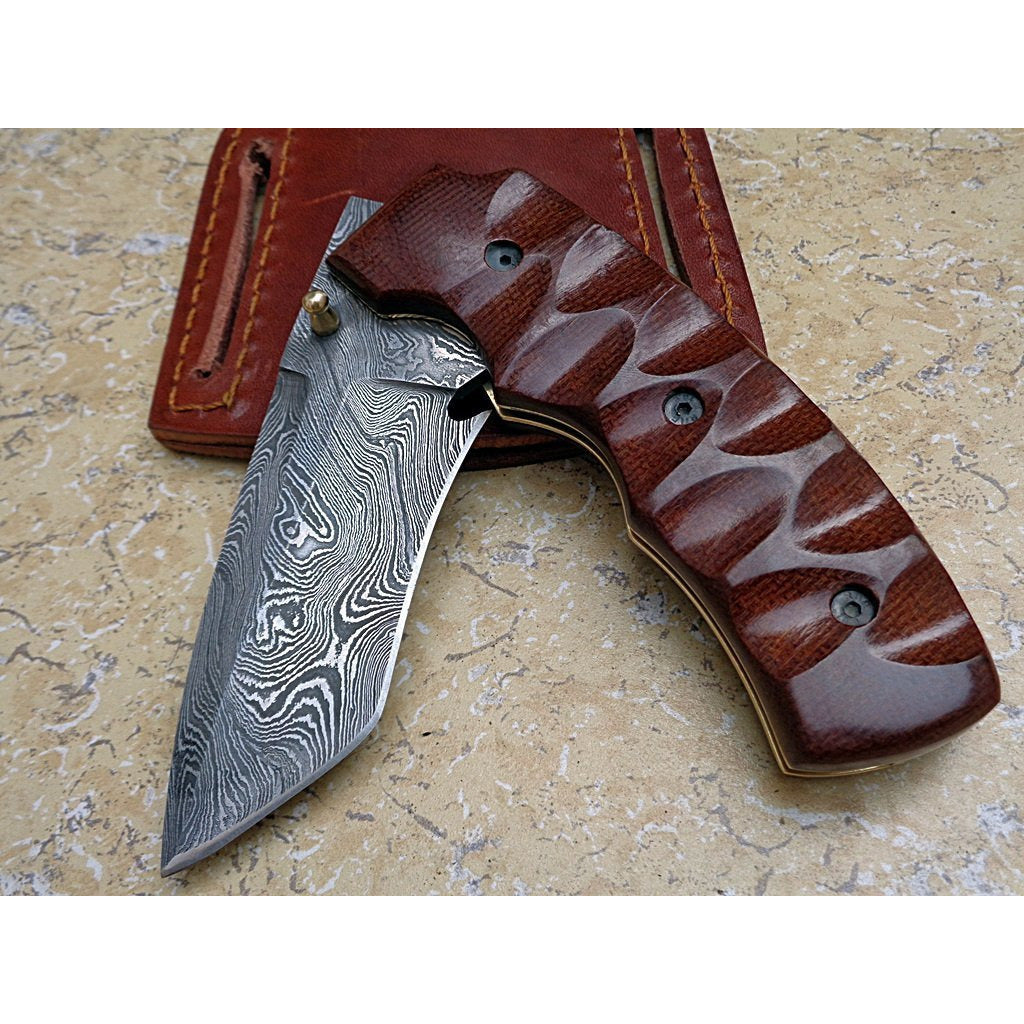 Custom Handmade Folding Knife With Leather Sheath by Knife King