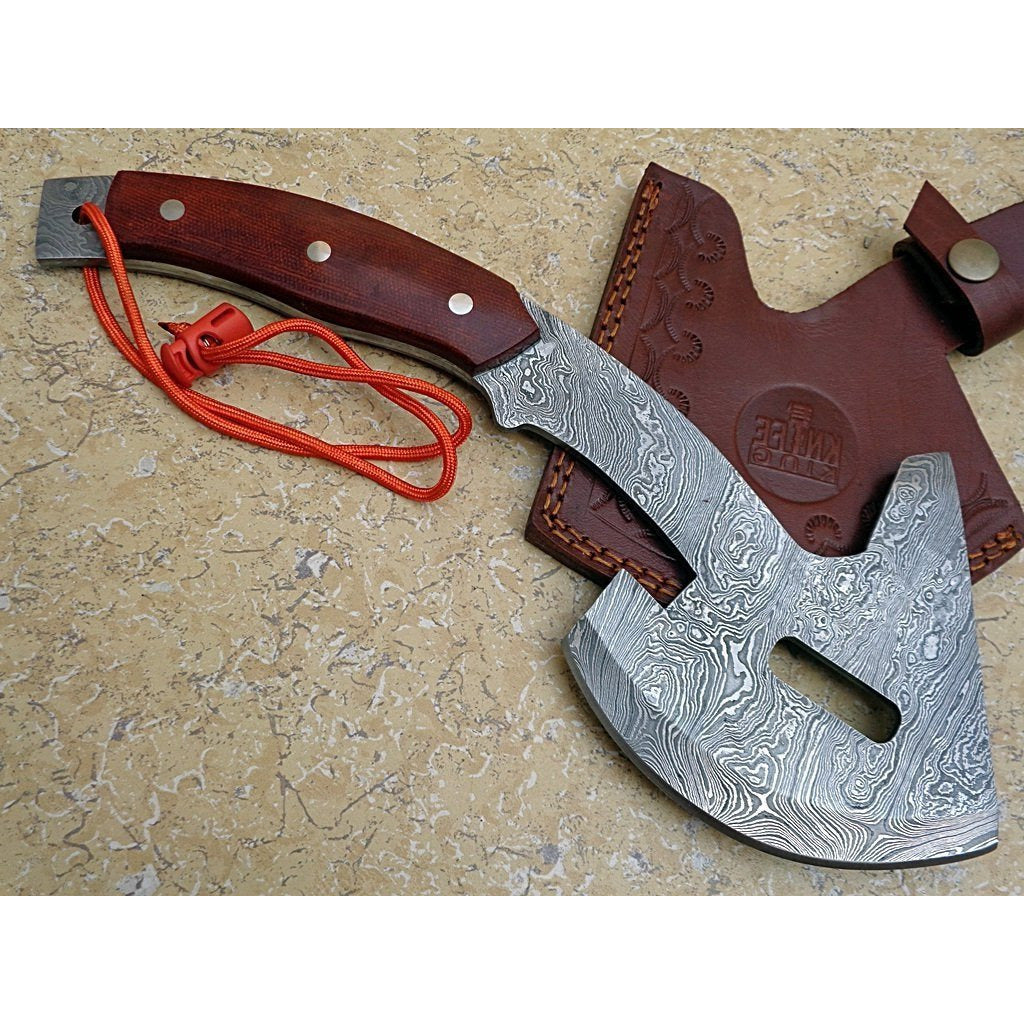 Custom Handmade Damascus Axe With Leather Sheath. by Knife King