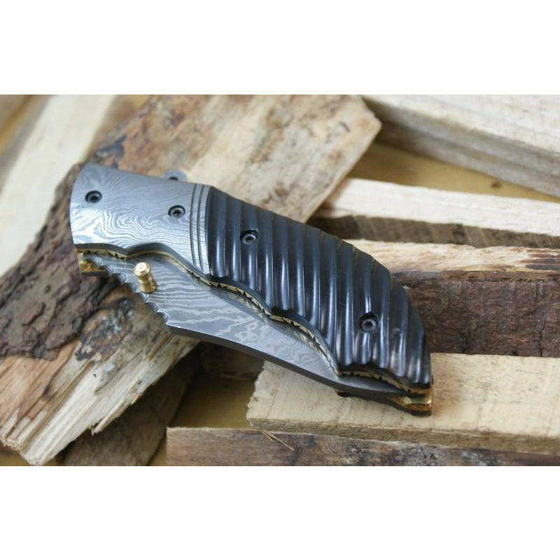 Custom Handmade Folding Knife With Leather Sheath by Knife King