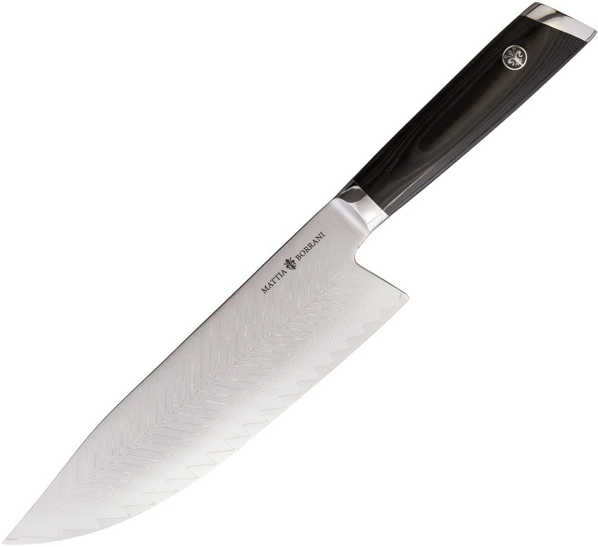 Mattia Borrani Cutlery Bowie Chef Knife  with Black linen Micarta Handle
