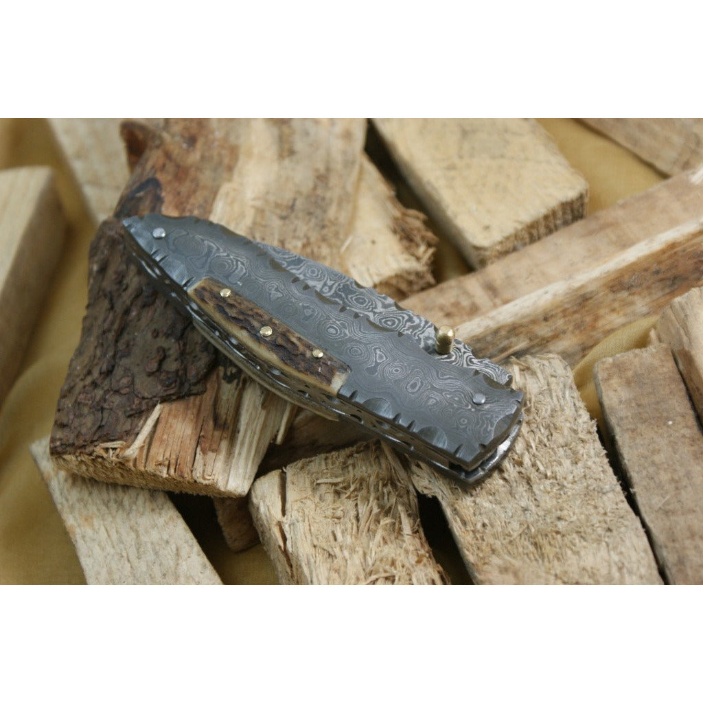 Custom Handmade Folding Knife With Leather Sheath by Knife King
