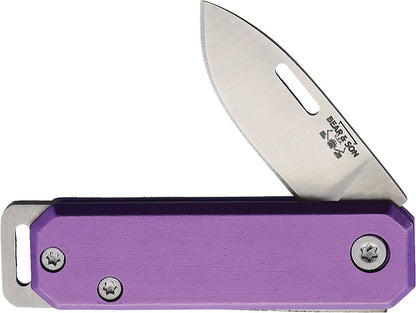 Bear & Son 109PL Keychain Slipjoint Folding Knife – Purple Aluminum Handle, 1.5" Satin Drop Point Blade