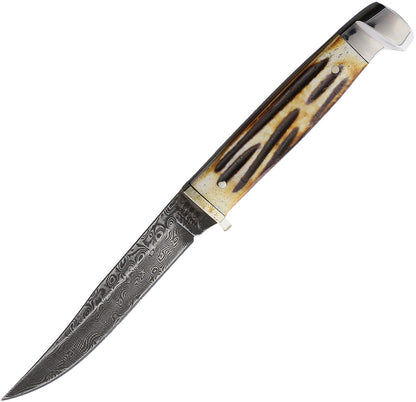 6 3/8" Small Genuine India Stag Bone™ Damascus Hunter w/ Leather Sheath - Bear & Son Cutlery - Jacksonville, AL