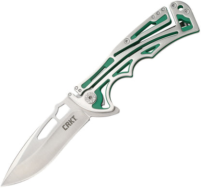 CRKT NIRK Tighe EDC Folding Pocket Knife: Stainless Steel Plain Edge Blade, Silver & Green Machined Stainless Steel Handle 5241