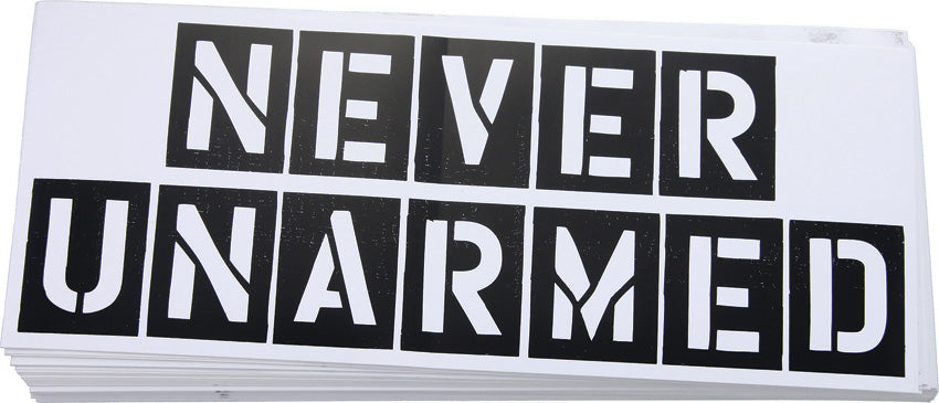 Cold Steel Never Unarmed bumper sticker PRNUA in bold white text on black background