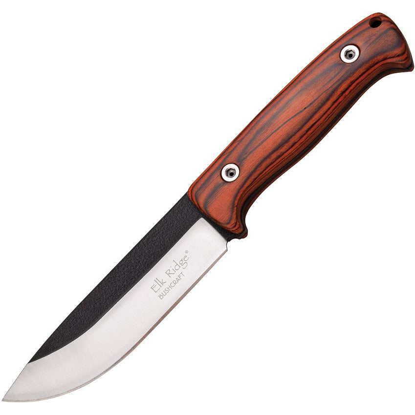 Elk Ridge 55PW Fixed Drop Point Black and Satin Finish Blade Knife with Brown Pakkawood Handles
