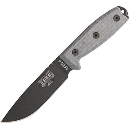 ESEE 4PB Model 4 Stainless Fixed Blade Knife with Black Linen Micarta Handles
