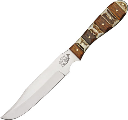 Fox-N-Hound 622 Skinner Fixed Clip Point Blade Knife with Stag and Brown Wood Handles
