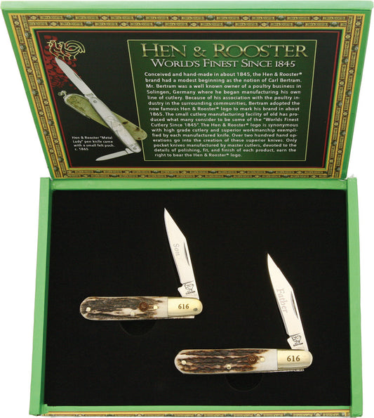 Hen & Rooster Father/Son Stag Bone Set HRFS6