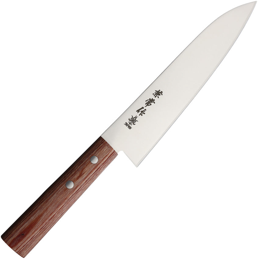 Kanetsune Kengata Chef's Knife with Stainless Blade and Brown Plywood Handle