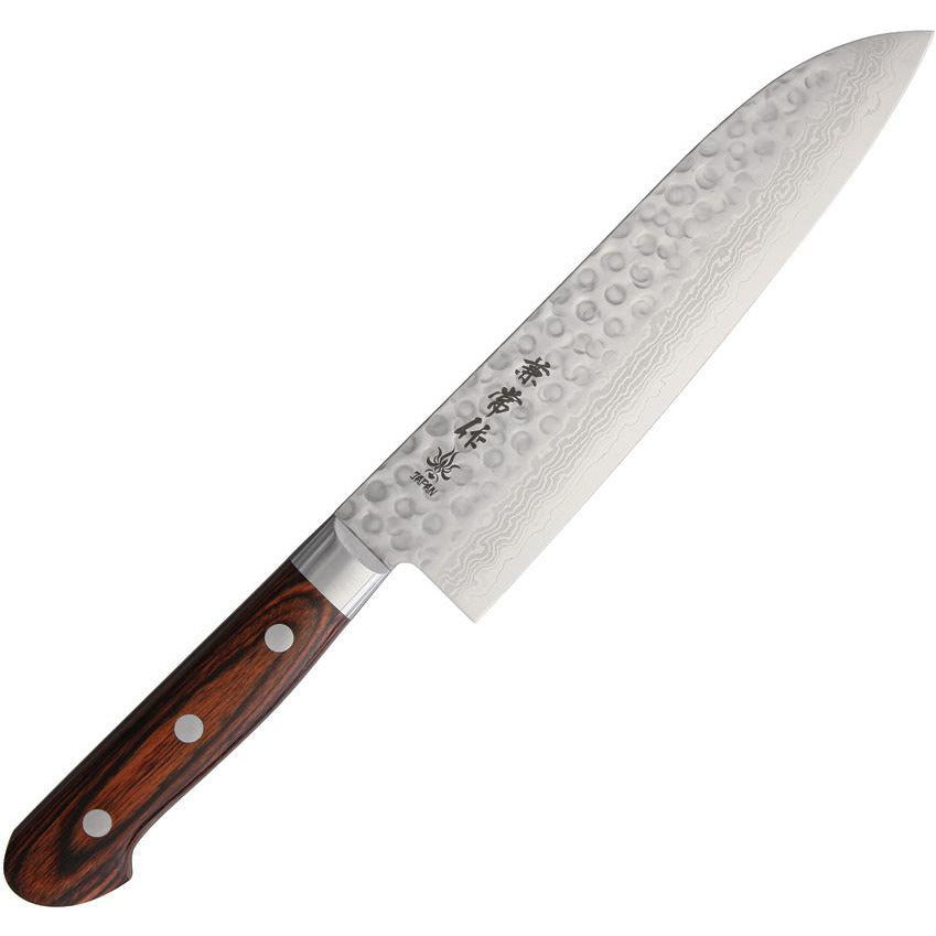 Kanetsune Japanese Kitchen Knife with Hammered Blade and Wooden Handle
