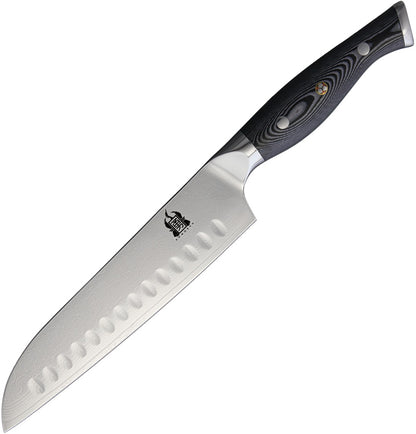 Komoran 030 Santoku Damascus Fixed Blade Knife Black and White Handles | Shop now at Mjoutdoorsgear UK