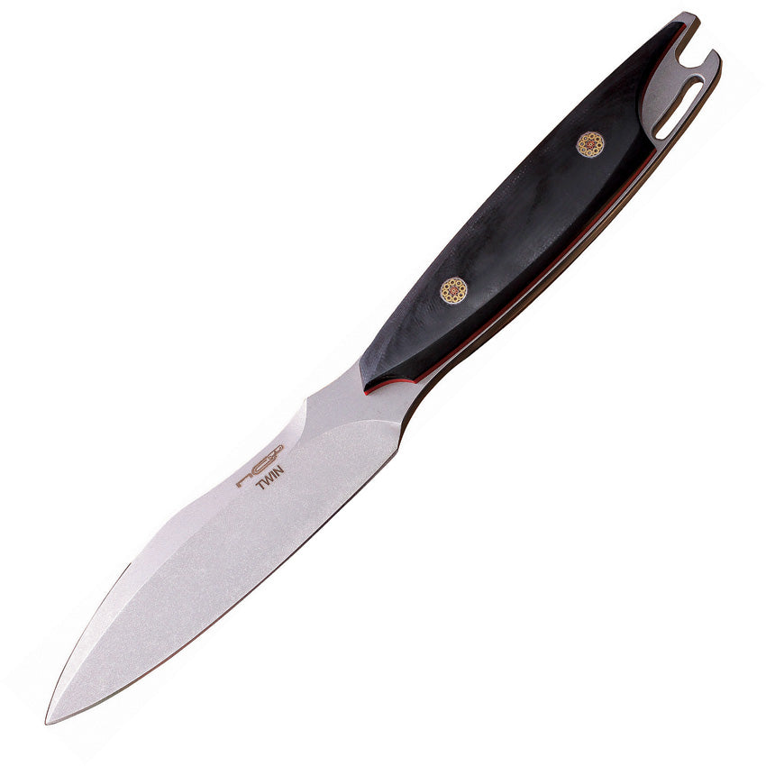 N.C. Custom Twin Fixed Blade TWIN STONEWASHED G10 RED-BLACK
