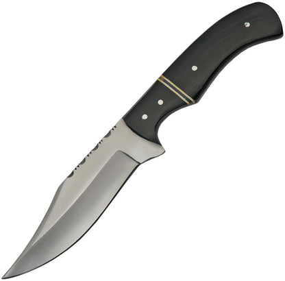 Pakistan 203411 Skinner Satin Fixed Blade Knife Horn Black Handles
