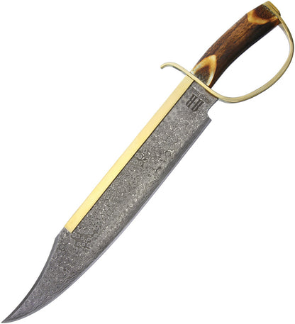 Rough Rider 1942 Gold Star Bowie Knife with Brown Bone Handle
