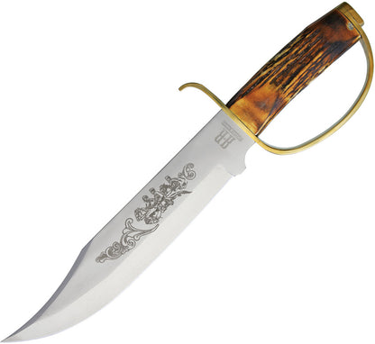 Rough Rider 1943 D Guard Clip Point Blade Knife with Stag Bone Handle
