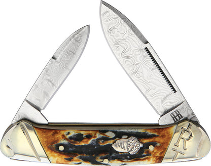 Rough Ryder Canoe Cinnamon Stag RR2156 Damascus slipjoint pocket knife
