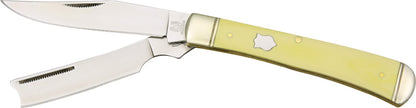 Rough Rider 892 Razor Trapper Folding Pocket Knife with Yellow Synthetic Handle
