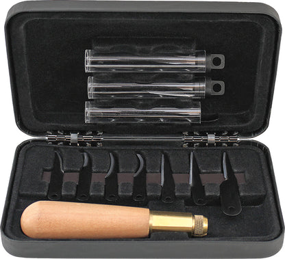 Uncle Henry 22UH Deluxe Wood Carving Kit with 10 Interchangeable High Carbon S.S. Blades, Secure 3-Way Brass Attachment System, Detail Knife Tool for Wood Carving, Marking, Whittling, and Woodworking