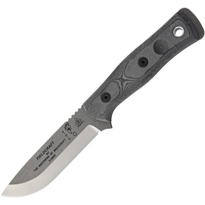 TOPS Knives Fieldcraft B.O.B. BROS-TBF BLM, 1095 Tumbled Finish, Black Linen Micarta, bushcraft knife, Brothers Of Bushcraft design
