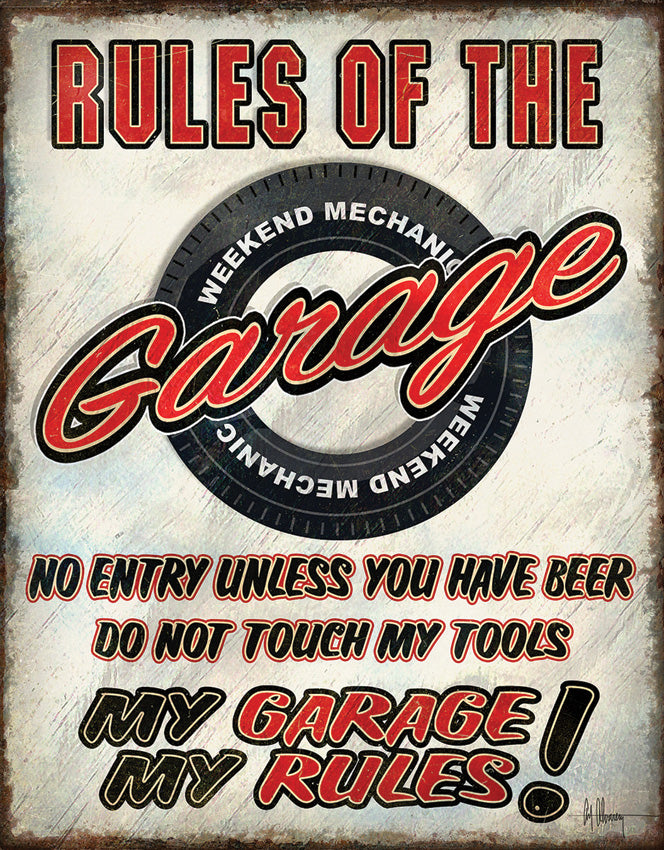 Tin Signs Rules Of Garage Sign 2410